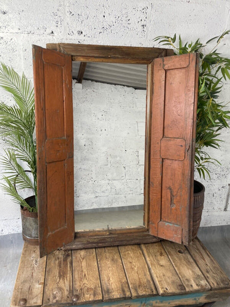 Large Vintage Antique Reclaimed Indian Solid Wooden Window Frame Garden Mirror