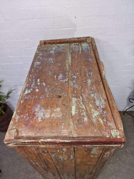 Vintage Reclaimed Indian Glazed Wooden Glass Kitchen Bathroom Drinks Cabinet