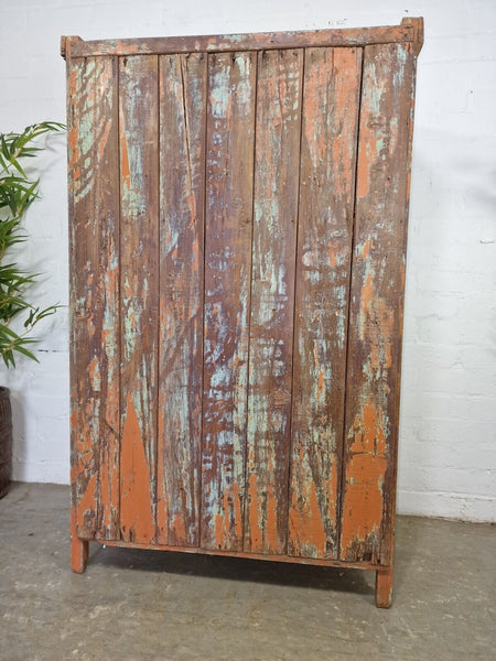 Vintage Reclaimed Indian Glazed Wooden Glass Kitchen Bathroom Drinks Cabinet