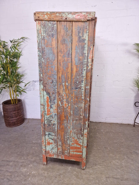 Vintage Reclaimed Indian Glazed Wooden Glass Kitchen Bathroom Drinks Cabinet