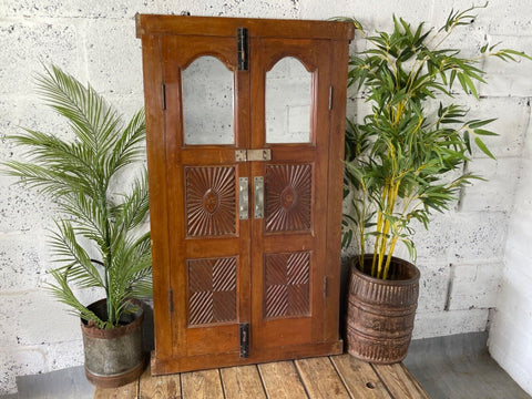 Large Vintage Antique Reclaimed Indian Solid Wooden Window Frame Garden Mirror