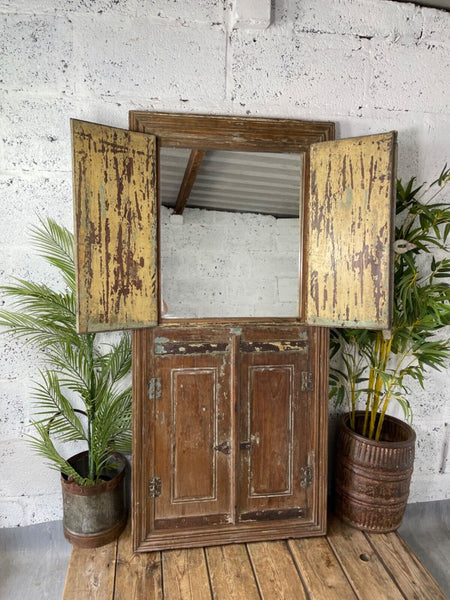 Large Vintage Antique Reclaimed Indian Solid Wooden Window Frame Garden Mirror