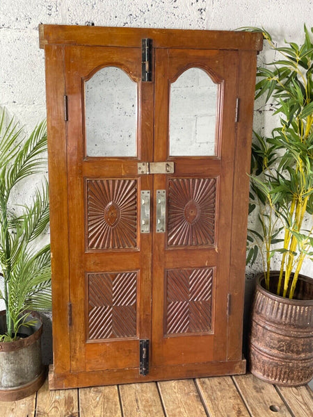 Large Vintage Antique Reclaimed Indian Solid Wooden Window Frame Garden Mirror