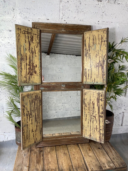 Large Vintage Antique Reclaimed Indian Solid Wooden Window Frame Garden Mirror