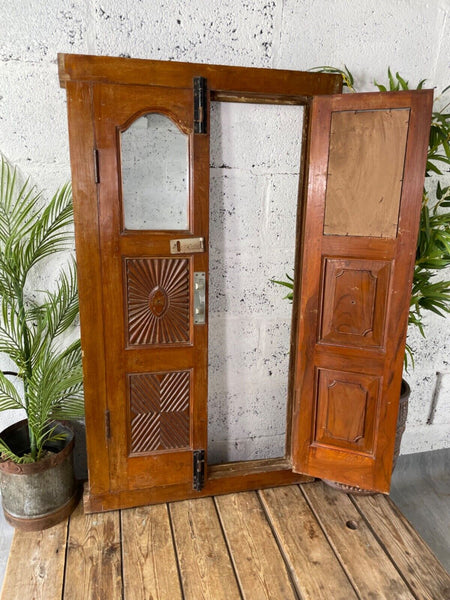 Large Vintage Antique Reclaimed Indian Solid Wooden Window Frame Garden Mirror