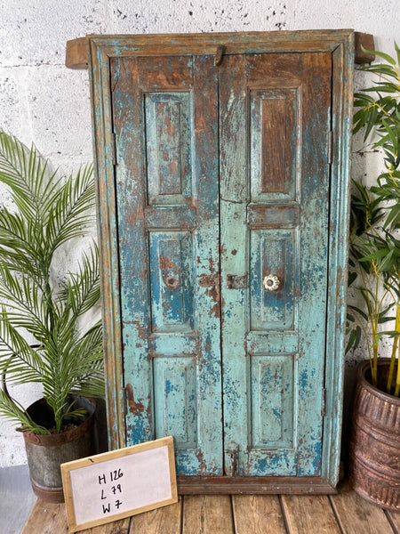 Large Vintage Antique Reclaimed Indian Solid Wooden Window Frame Garden Mirror