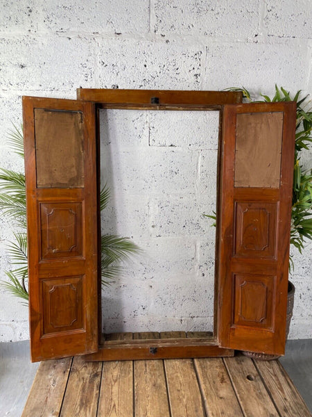 Large Vintage Antique Reclaimed Indian Solid Wooden Window Frame Garden Mirror