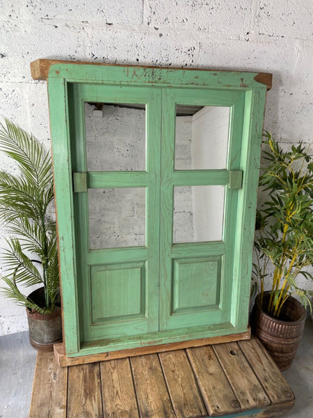 Large Vintage Antique Reclaimed Indian Solid Wooden Window Frame Garden Mirror