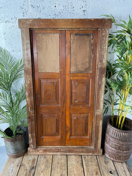 Large Vintage Antique Reclaimed Indian Solid Wooden Window Frame Garden Mirror