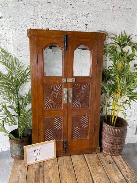 Large Vintage Antique Reclaimed Indian Solid Wooden Window Frame Garden Mirror