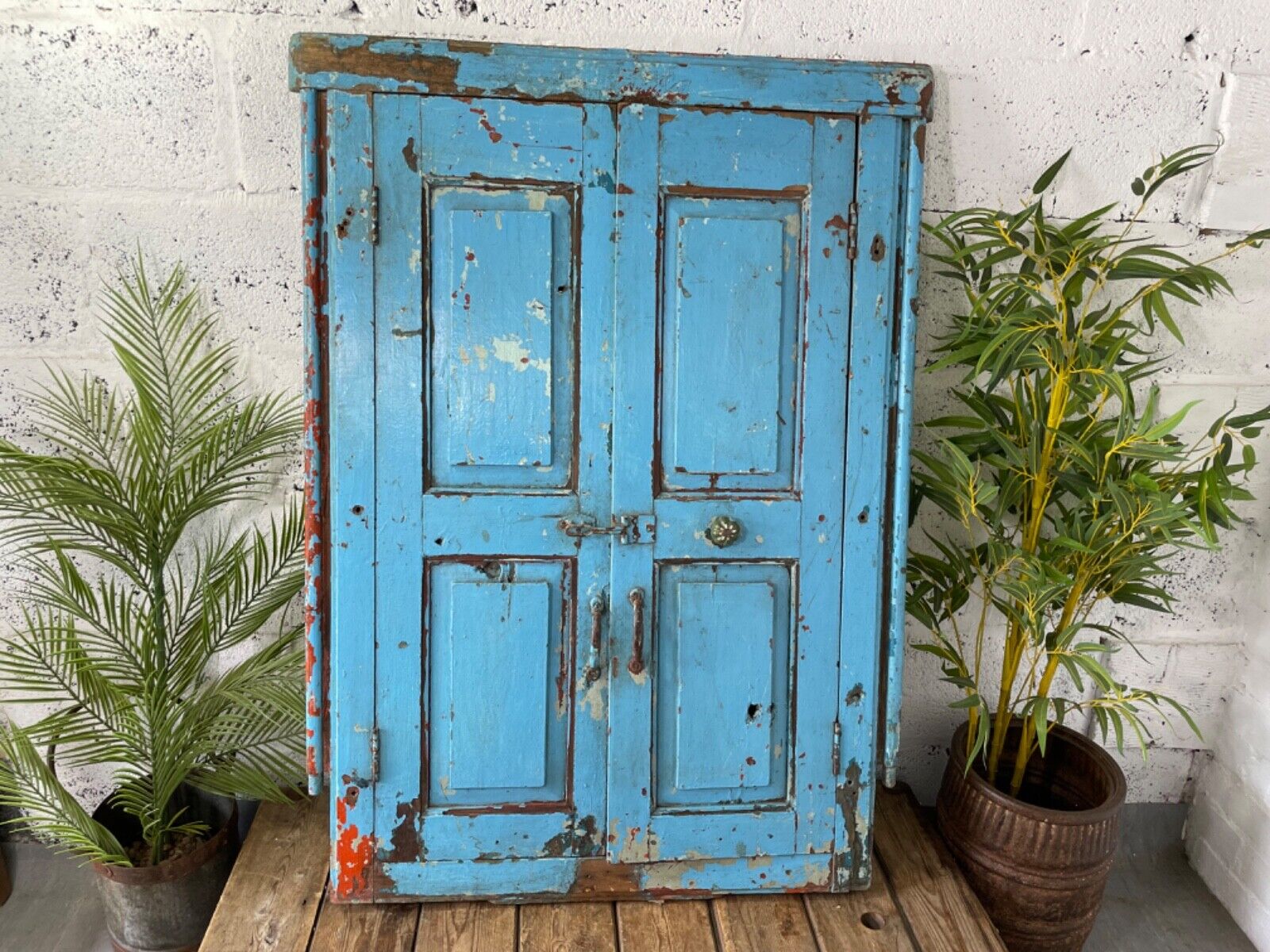 Large Vintage Antique Reclaimed Indian Solid Wooden Window Frame Garden Mirror