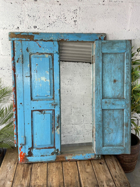 Large Vintage Antique Reclaimed Indian Solid Wooden Window Frame Garden Mirror