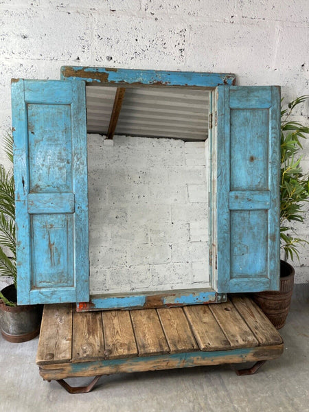 Large Vintage Antique Reclaimed Indian Solid Wooden Window Frame Garden Mirror