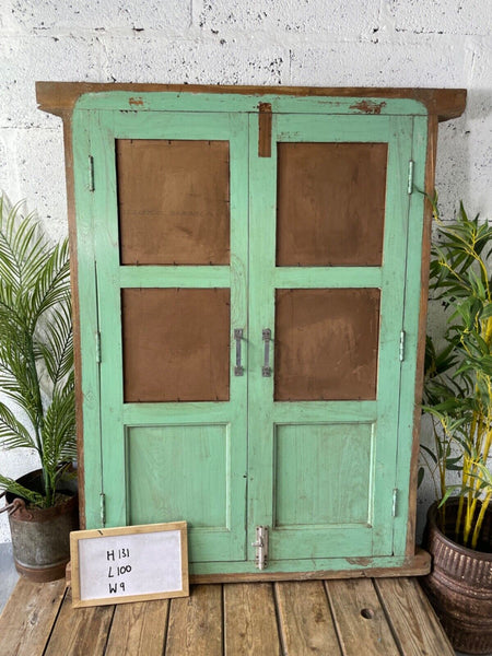 Large Vintage Antique Reclaimed Indian Solid Wooden Window Frame Garden Mirror