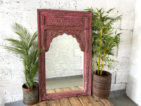 Large Vintage Antique Reclaimed Indian Solid Wooden Window Frame Garden Mirror