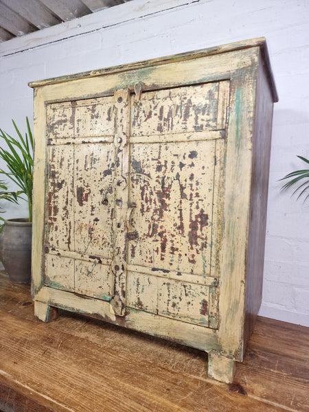 Vintage Reclaimed Indian Solid Wooden Bathroom Bed Side Table Drinks Cabinet