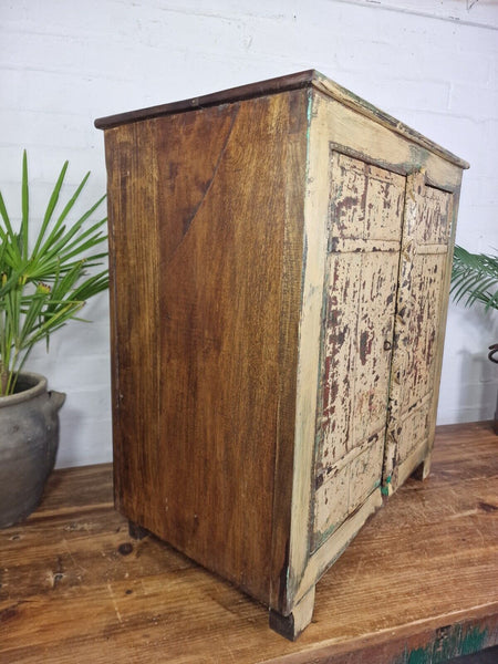 Vintage Reclaimed Indian Solid Wooden Bathroom Bed Side Table Drinks Cabinet