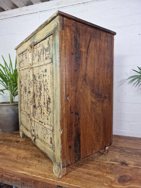 Vintage Reclaimed Indian Solid Wooden Bathroom Bed Side Table Drinks Cabinet