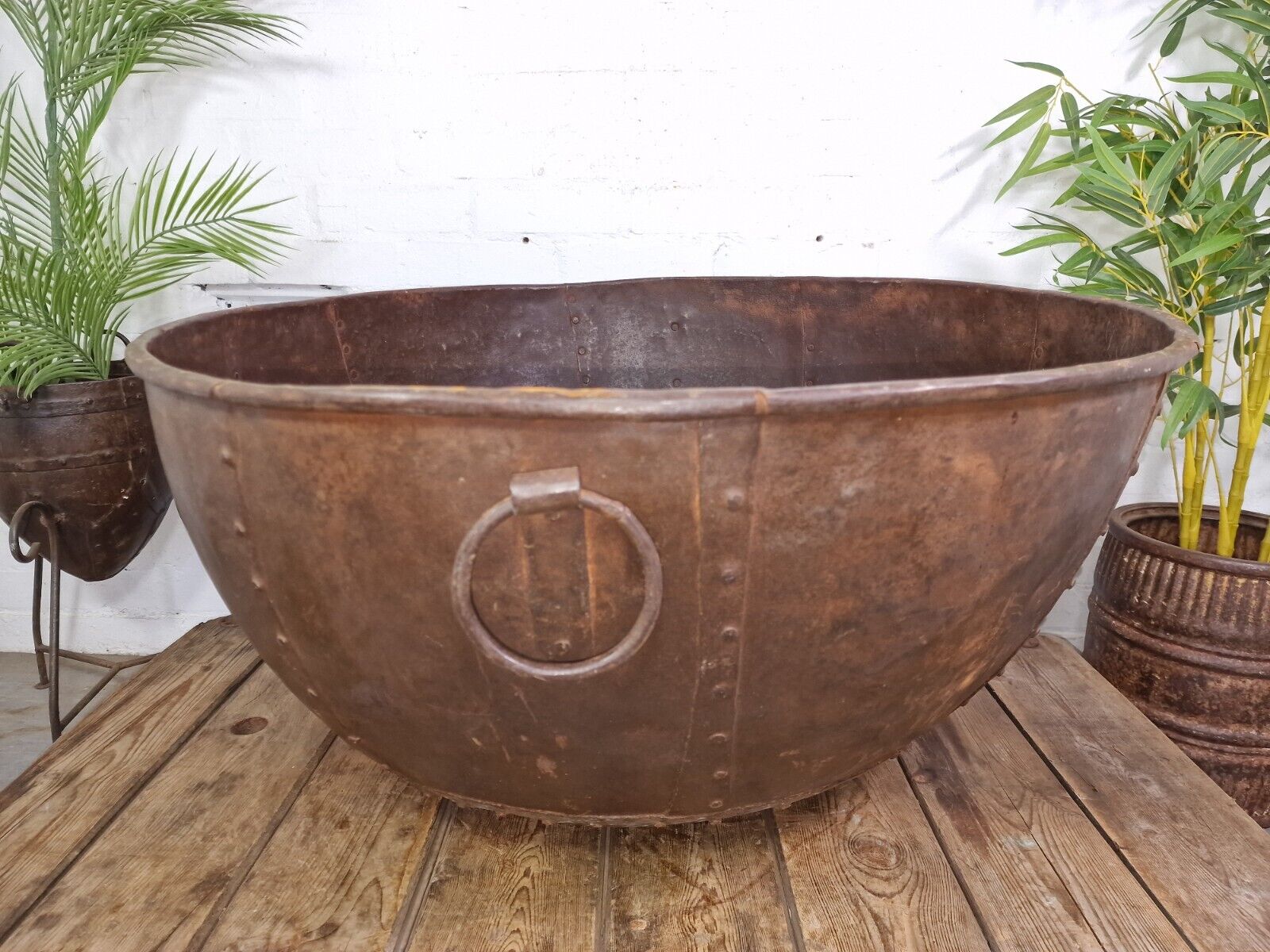 Giant Large Xl Indian Metal Riveted Kadai Fire Pit Garden Planter Drinks Cooler