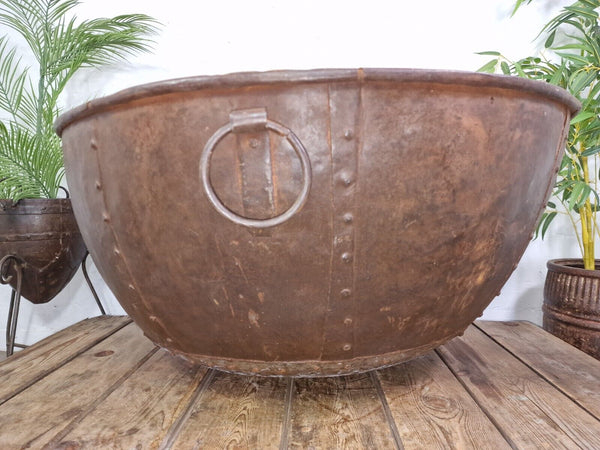 Giant Large Xl Indian Metal Riveted Kadai Fire Pit Garden Planter Drinks Cooler