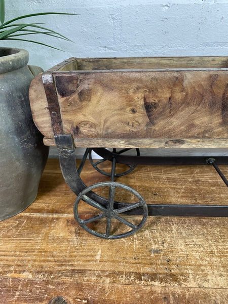 Vintage Rustic Wooden Brick Mould On Wheels Table Centrepiece Condiments Cutlery