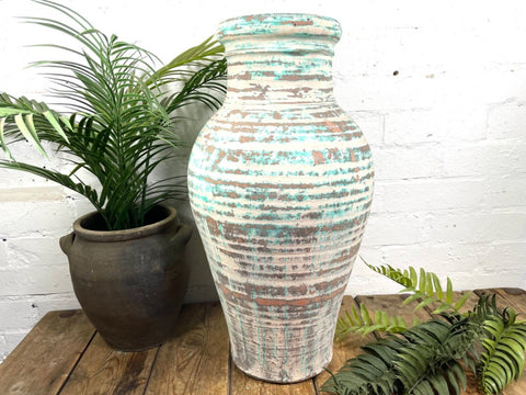 Rustic Mediterranean Painted Glazed Terracotta Pot Urn Garden Planter Amphora