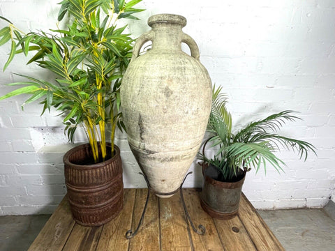 Large Rustic Antique Mediterranean Terracotta Olive Storage Jar Amphora Urn Pot