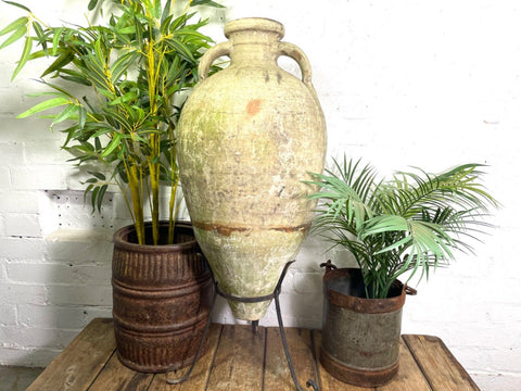 Large Rustic Antique Mediterranean Terracotta Olive Storage Jar Amphora Urn Pot