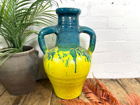 Rustic Mediterranean Painted Glazed Terracotta Pot Urn Garden Planter Amphora