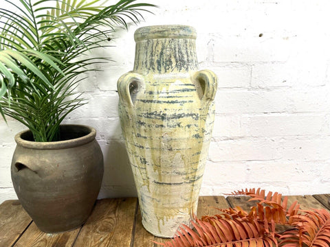 Rustic Mediterranean Painted Glazed Terracotta Pot Urn Garden Planter Amphora