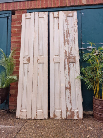 Vintage French Wooden Pine Bi Folding Window Door Shutters Screen Room Divider