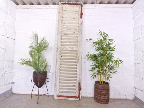 Vintage Single French Rustic White Chippy Painted Wooden Louvered Shutter Doors