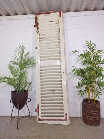 Vintage Single French Rustic White Chippy Painted Wooden Louvered Shutter Doors