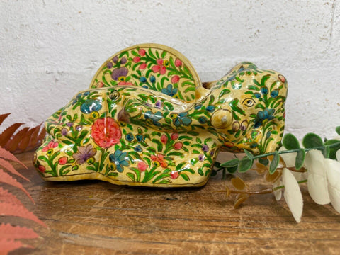 Vintage Kashmiri Paper Mache Elephant Floral Hand Painted Drinks Coaster Set