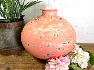 Authentic Indian Pink Rustic Hand Made Riveted Water Pot Dry Flower Vase