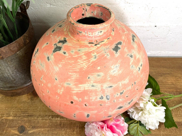 Authentic Indian Pink Rustic Hand Made Riveted Water Pot Dry Flower Vase