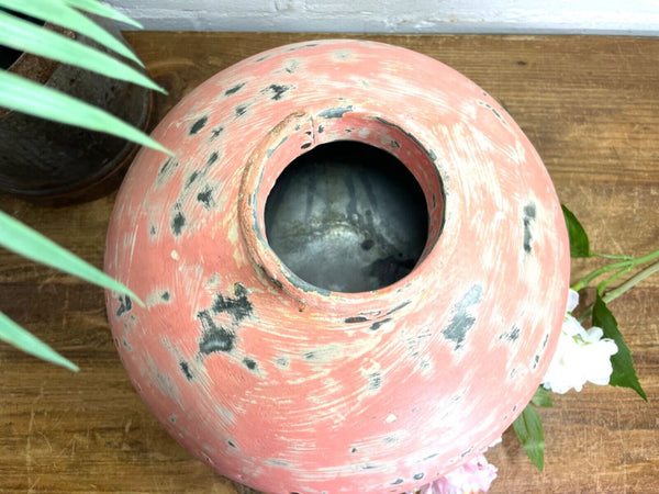 Authentic Indian Pink Rustic Hand Made Riveted Water Pot Dry Flower Vase