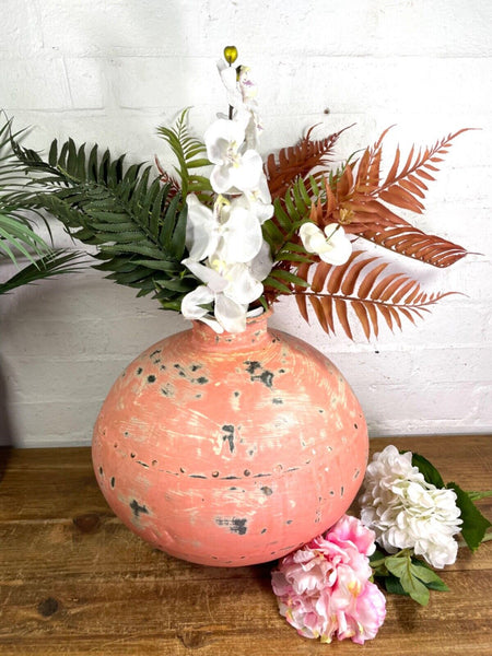 Authentic Indian Pink Rustic Hand Made Riveted Water Pot Dry Flower Vase