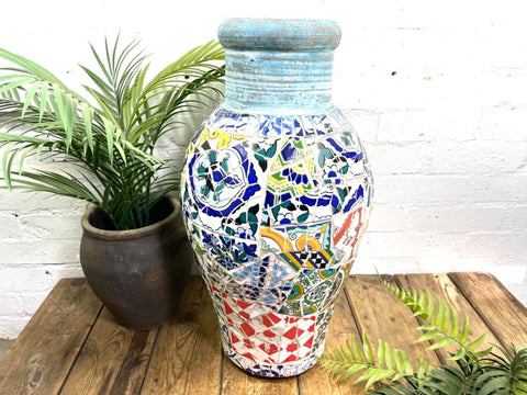 Rustic Mediterranean Tiled Mosaic Terracotta Pot Urn Garden Planter Amphora