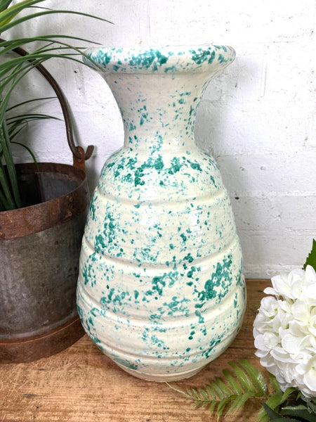 Vintage Italian Style Green White Painted Glazed Terracotta Confit Pot Urn Vase