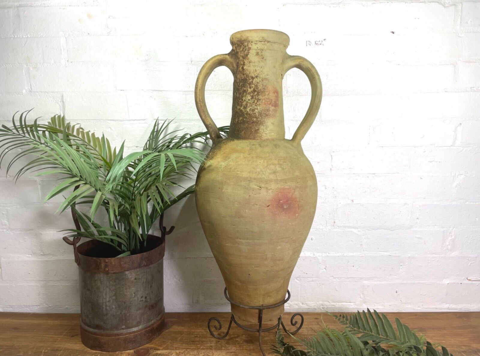 Rustic Vintage Mediterranean Terracotta Olive Storage Jar Amphora Urn Pot Vase