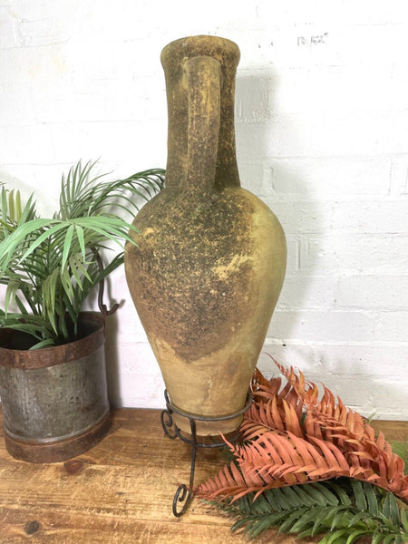 Rustic Vintage Mediterranean Terracotta Olive Storage Jar Amphora Urn Pot Vase