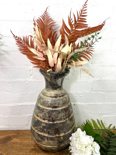 Rustic Hand Made Wabi Sabi Mediterranean Terracotta Pot Vase Urn Dry Flowers