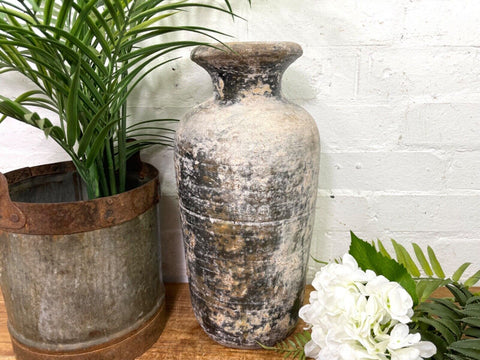 Rustic Hand Made Wabi Sabi Mediterranean Terracotta Pot Vase Urn Dry Flowers