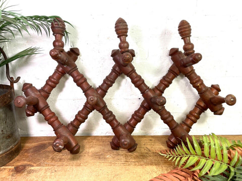 Antique French Turned Bobbin Extending Wooden Hat Coat Hook Wall Rack Stand