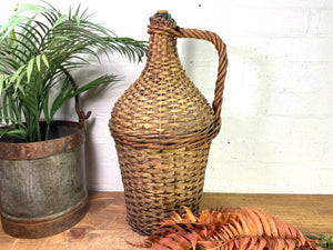 Vintage French Wicker Hand Blown Glass Demijohn Carboy Wine Bottle Vessel Vase