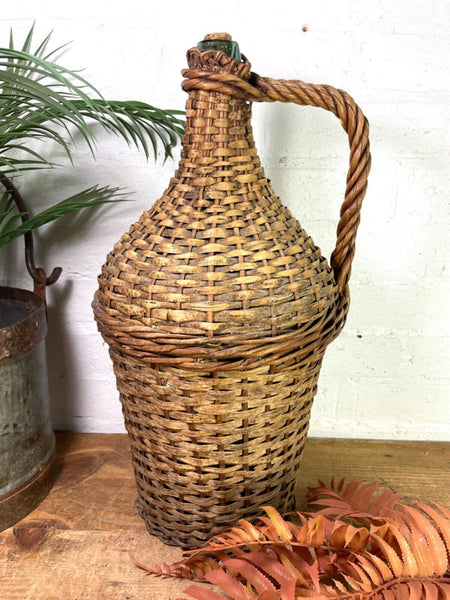 Vintage French Wicker Hand Blown Glass Demijohn Carboy Wine Bottle Vessel Vase