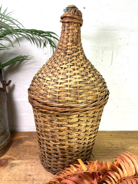 Vintage French Wicker Hand Blown Glass Demijohn Carboy Wine Bottle Vessel Vase