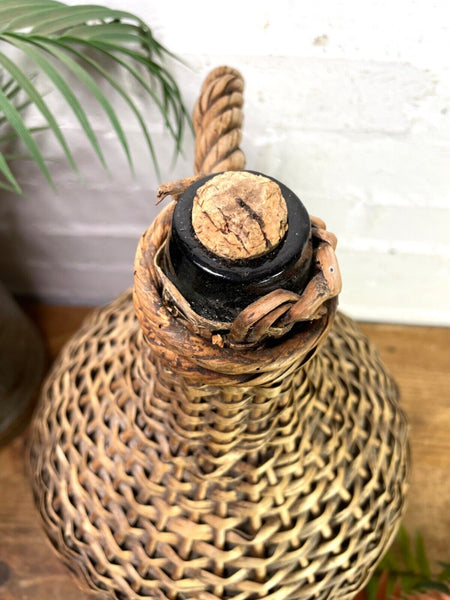 Vintage French Wicker Hand Blown Glass Demijohn Carboy Wine Bottle Vessel Vase