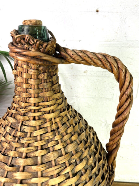 Vintage French Wicker Hand Blown Glass Demijohn Carboy Wine Bottle Vessel Vase